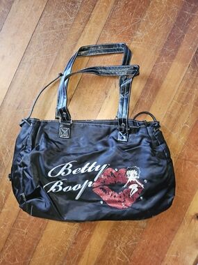 Betty Boop Black Tote with Red Lip Graphic